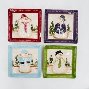 MWW Market Snowman Mini Plates Set of 4 Original Box Collector Whimsical Winter